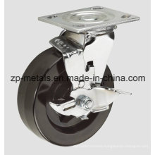 4inch Heavy-Duty Iron Rubber with Brake Caster Wheel